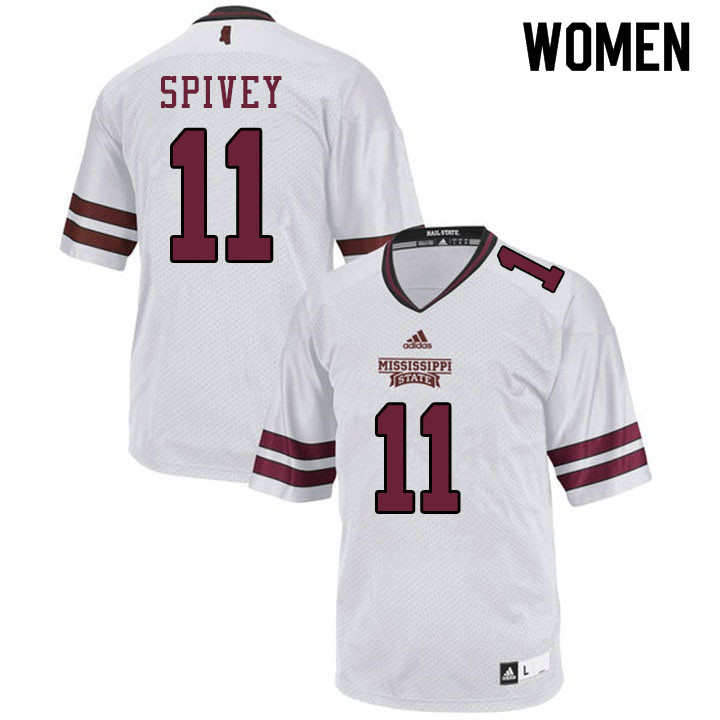 Women #11 Geor'quarius Spivey Mississippi State Bulldogs College Football Jerseys Sale-White - Click Image to Close